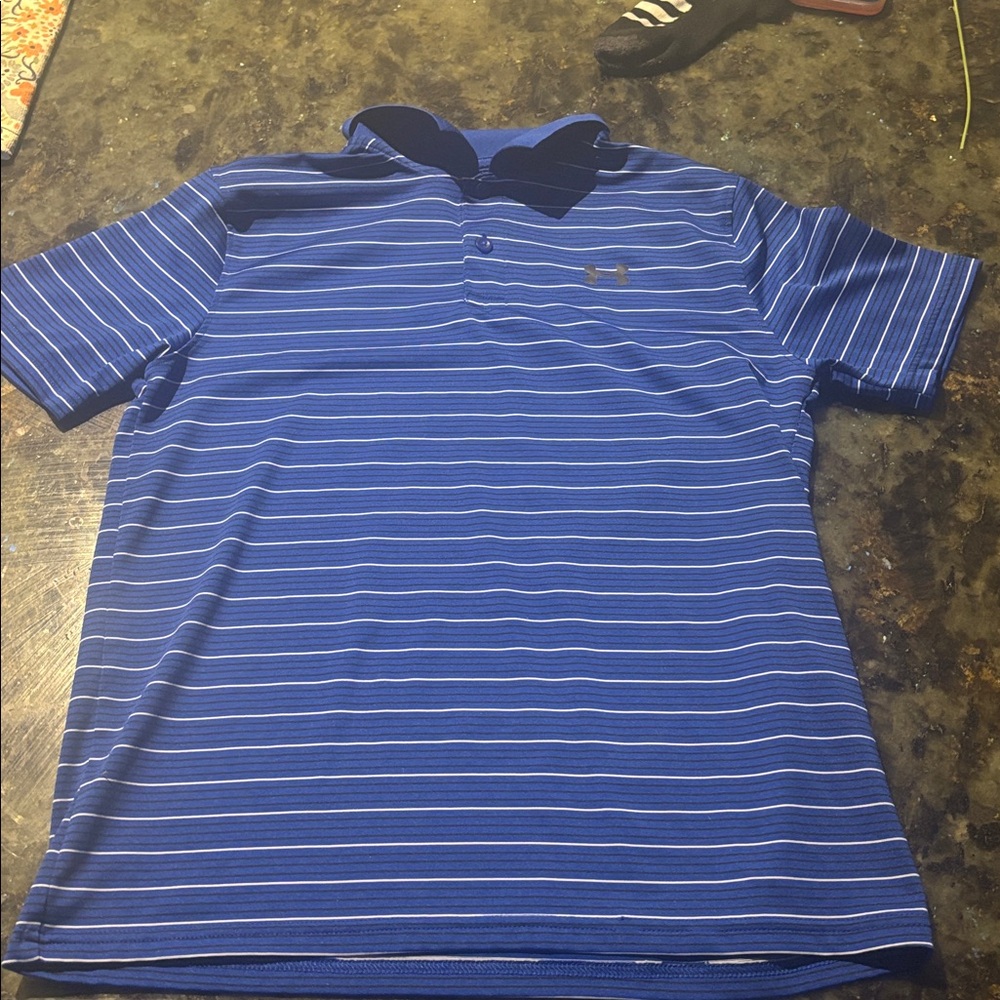 Under Armour Navy and White Striped Polo